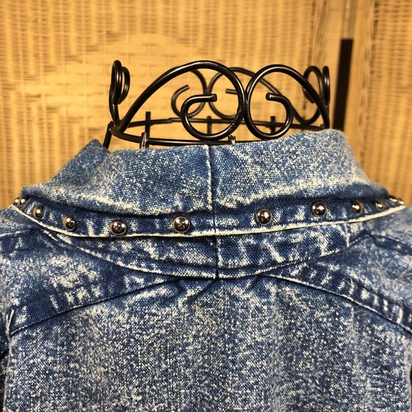 Ladies 1980's Denim Trench Coat with Embroidery and Studding Size Medium - Picture 6 of 8